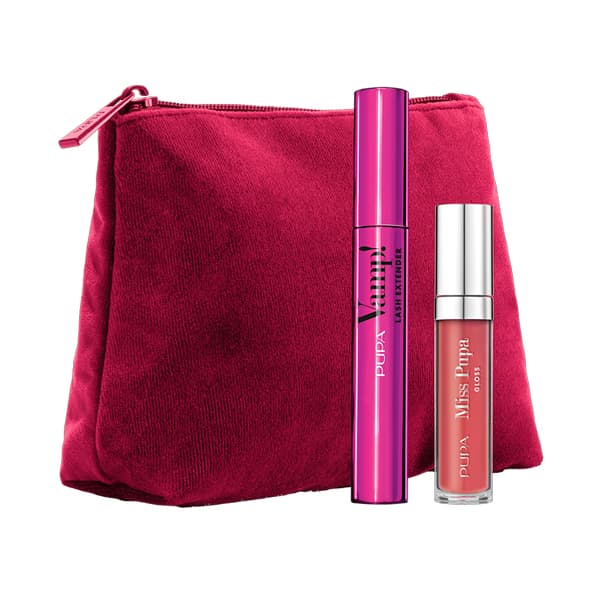 Набор (VAMP! LASH EXTENDER Тушь для ресниц +MISS PUPA GLOSS Блеск для губ + косметичка)